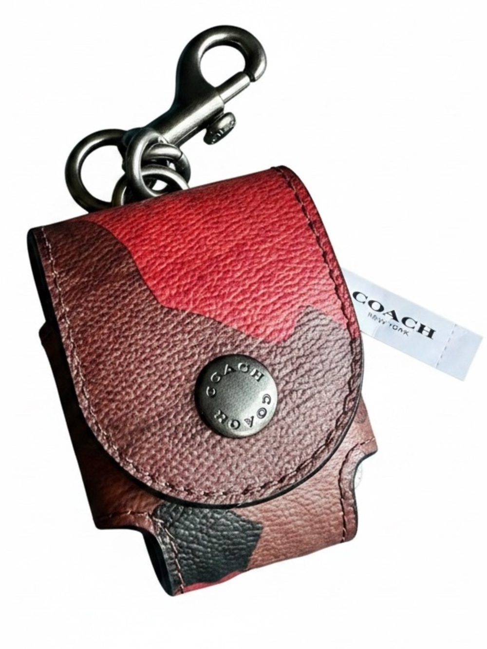 NWT Coach Leather AirPods Earbud Case Camo Print Red Brown F79794